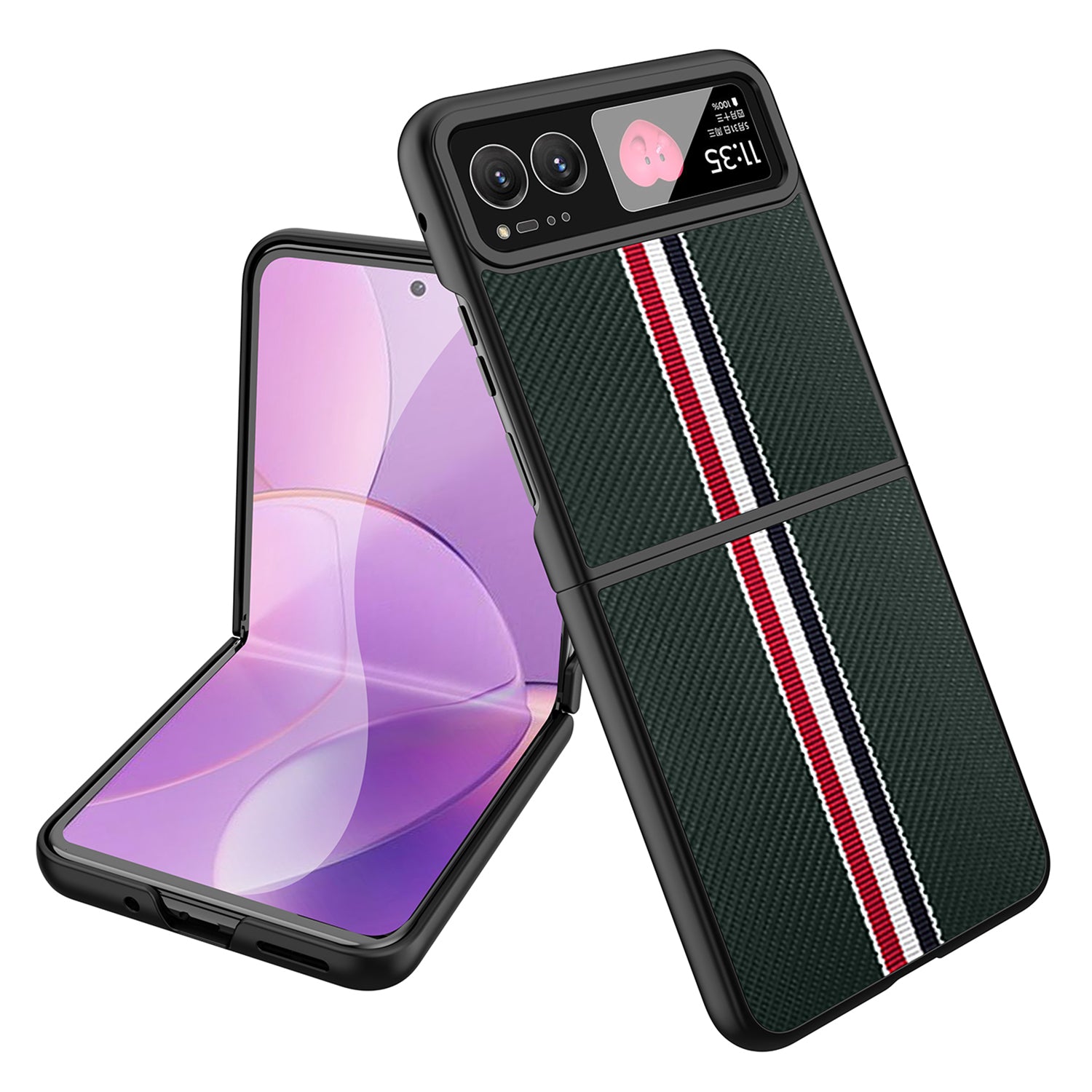 For Motorola Razr 40 5G Phone Case Colorful Stripes Pattern with Rear Screen Film - Black For Motorola Razr 40 5G Phone Case Colorful Stripes Pattern with Rear Screen Film - Black